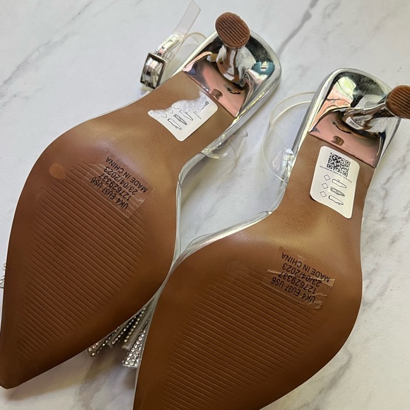 ASOS Rhinestone Embellished Bow Slingback Stiletto Shoes - Clear Size 6 WIDE FIT - Picture 6 of 11